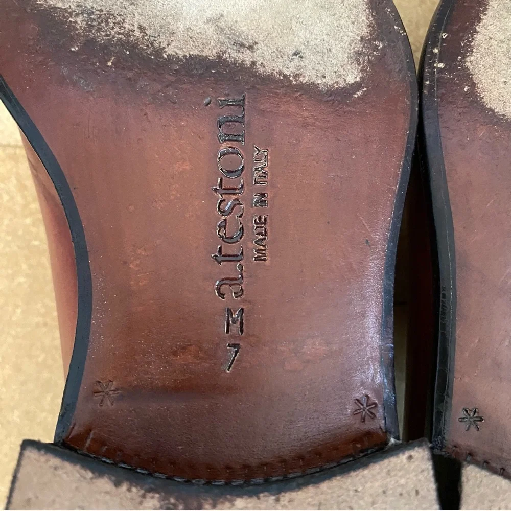 A. Testoni Men's Brown Leather Dress Shoes Lace Up Size 7 - Picture 6 of 8
